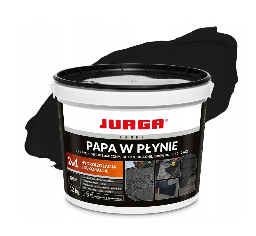 JURGA PAPA W PŁYNIE UNIWERSALNA FARBA NA DACH WODOODPORNA CZARNA 12KG (1) JURGA PAPA W PŁYNIE UNIWERSALNA FARBA NA DACH WODOODPORNA CZARNA 12KG